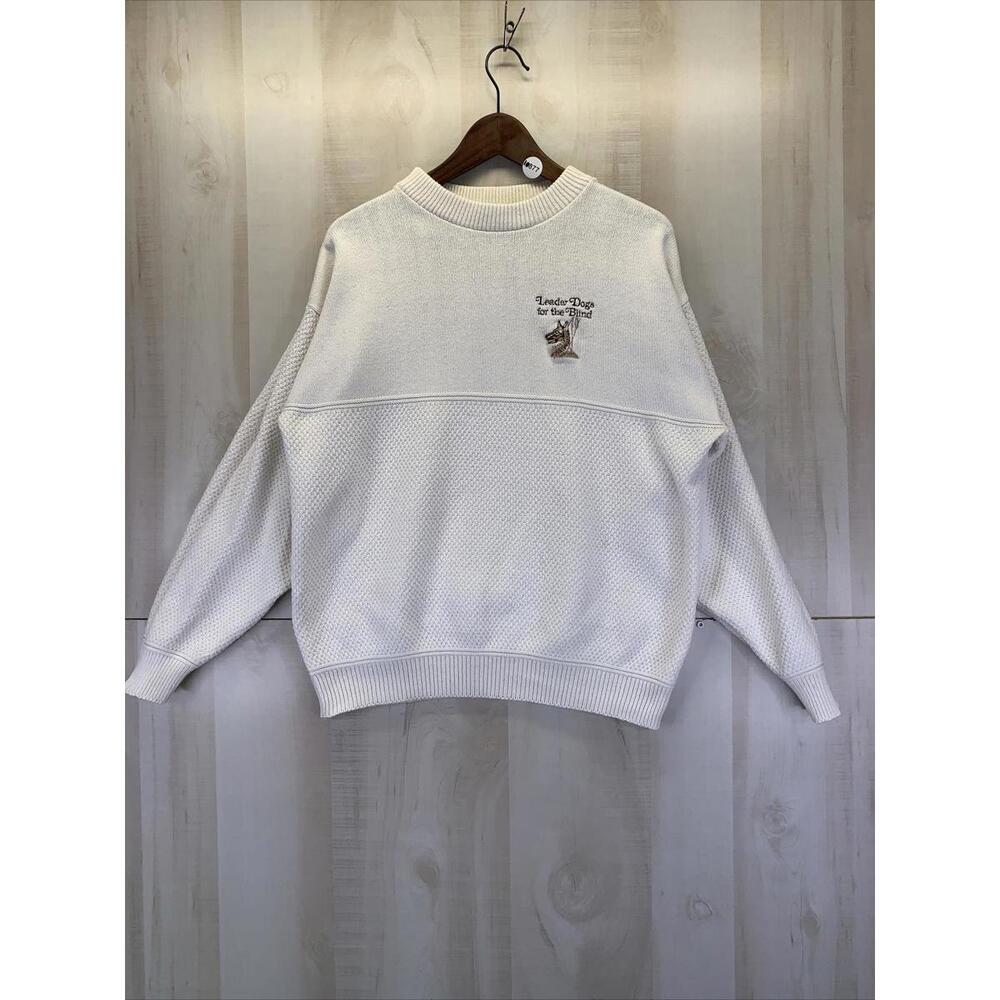 Vintage Blair Leader Dogs For the Blind Ivory Knit Sweater Adult M USA Made-